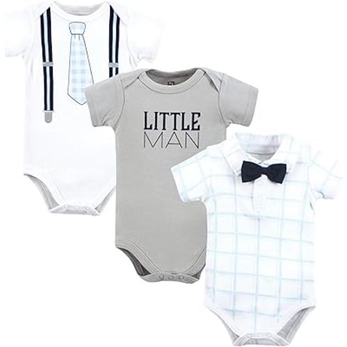 Hudson Baby Unisex Baby Cotton Bodysuits, Plaid Little Man Polo, 9-12 Months