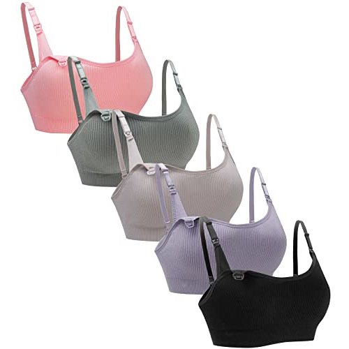 Suekaphin 5Pack Seamless Nursing Bra Women Maternity Breastfeeding Pregnancy Support Full Coverage Bralette Padded Cups
