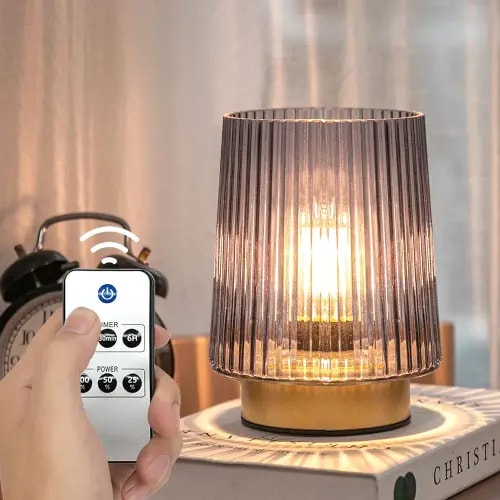 Battery Operated Lamp with Remote Control, Cordless Table Lamps for Home Decor, Portable Dimmable Brightness Small Lamp with Timer for Room Decorative Corner Bedroom (Lavender Purple)