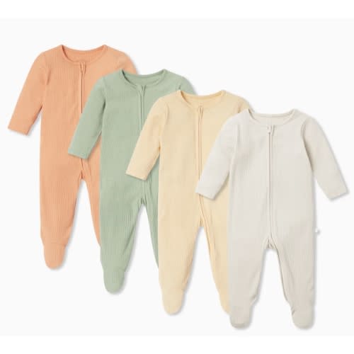 Ribbed Clever Zip Baby Pajamas 4 Pack Ribbed Yellow Mix