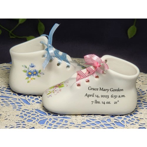 Personalized Porcelain Baby Shoe: Birth Stats Keepsake