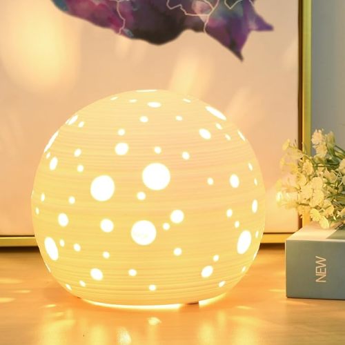 Lampwell Dana Small Moon Ceramic Table Lamp for Living Room as Nightstand Kids Ceramic Table Lamp,Nursery Ceramic Night Light,Φ6.69×H5.91IN,LED Bulb Included,White Moon Lamp