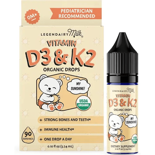 Legendairy Milk Organic Baby Vitamin D3 K2 Liquid Drops, 400 IU of Baby Vitamin D Drops for Infants - Vitamin D for Newborns, Toddlers, and Kids - Vegan, 90 Servings