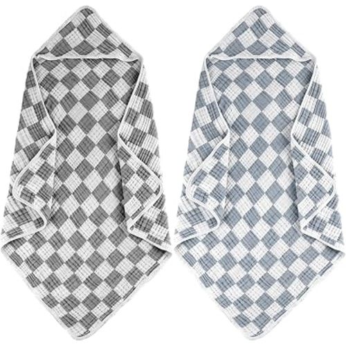 Hooded Baby Towels Soft Baby Bath Towels 32"x32" 2-Pack(Grey&Blue)
