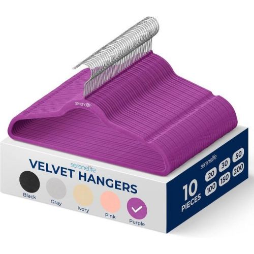 SereneLife 10pk Non-Slip Velvet Clothes Hangers - Purple