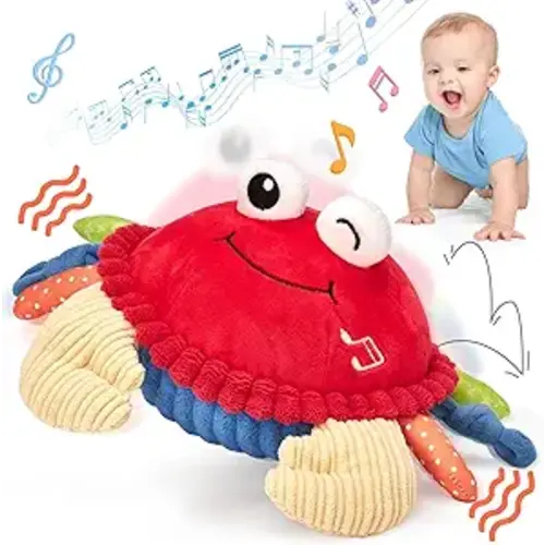 hahaland Baby 6+ Months Tummy Time Musical Bouncing Crab Crawling Toy | 48 Songs & Recording Function, Dancing Moving Jumping Baby Toy, USB Rechargeable Plush Crab Toy for Babies 6 9 12 Months