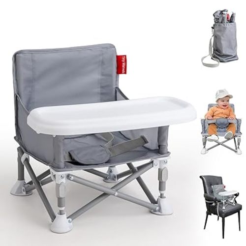 Portable Booster Seat, Foldable Baby High Chair with Removable Tray, Safety Harness & Carry Bag – for Toddlers Ages 6M-3Y, Ideal for Dining, Travel, Camping & Family Time