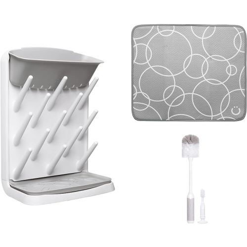 Ubbi Vertical Bottle Drying Rack, Bottle Brush & Microfiber Drying Mat Bundle, Newborn Baby Essentials, Baby Registry Must Haves, New Parent Gifts, Gray