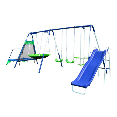 Sportspower Mountain View Metal Swing Set with Glide Ride, Saucer, Trampoline, and Lifetime Warranty & Reviews | Wayfair