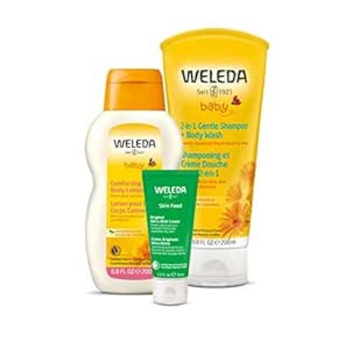 Weleda Baby Calendula 2-in-1 Shampoo, Body Wash, Comforting Lotion & Skin Food - 3-Piece Set - 6.8 Fluid Ounces Each, Vegan, Animal Derived Materials Free, Not Tested On Animals, Unisex