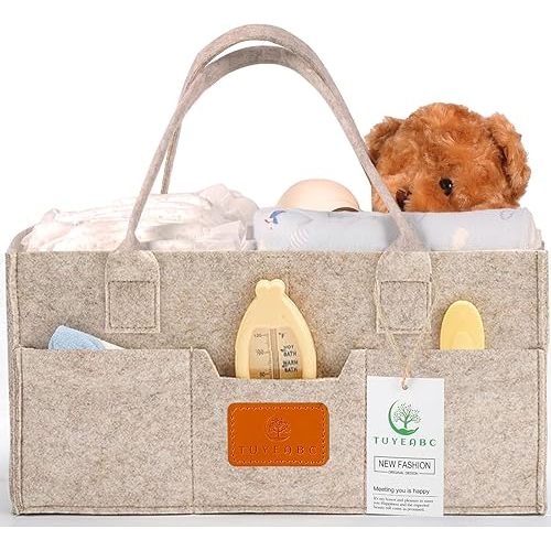 Baby Diaper Caddy - Enlarge Nursery Storage Bin and Car Organizer for Diapers and Wipes - Storage Basket for Newborn Essentials, Gift for Baby Shower and Registry Must(Oatmeal)