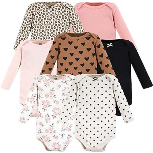 Hudson Baby Baby Girls' Cotton Long-sleeve Bodysuits 7-pack