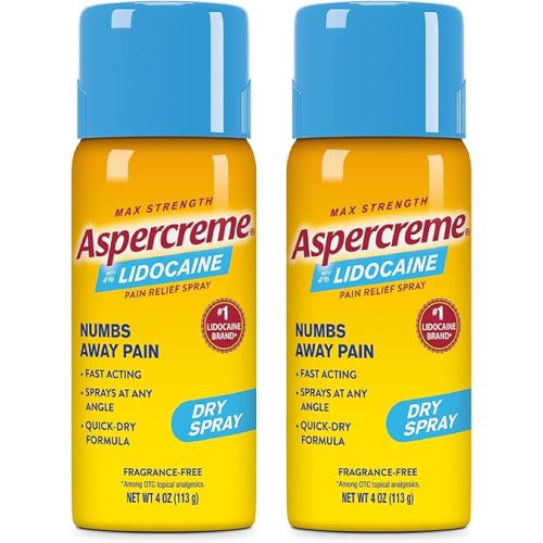 Aspercreme Lidocaine Dry Spray Soothes Aggravated Nerves, Numbing Topical Pain Relief Spray with Max-Strength 4% Lidocaine Sprays at Any Angle, 4 Oz., 2 pk