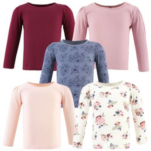 Hudson Baby Infant Girl Thermal Long Sleeve Tees 5pk, Dusty Rose Floral