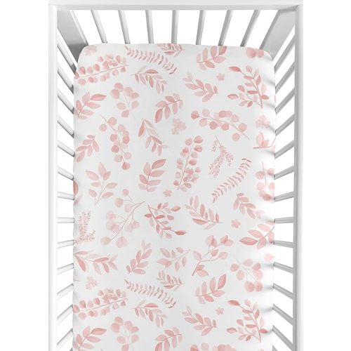 Sweet Jojo Designs Fitted Baby Crib Sheets (Boho Pink Floral Leaf) for Girls, Infant Nursery, Toddler Bed Room - Standard Size Mattress (Bohemian, Watercolor Botanical, Flower, Tropical Garden, Blush)