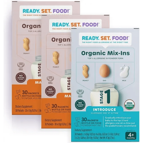 Ready Set Food | Early Allergen Introduction Mix-ins for Babies 4+ Mo | Stage 1+2-90 Days | Top 3 Allergens - Organic Peanut Egg Milk