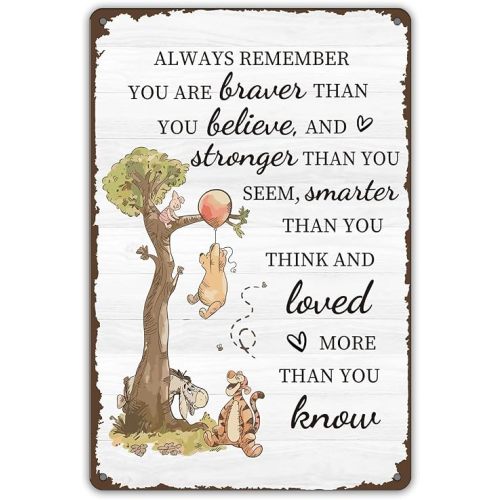 Cute Inspirational Vintage Pooh Metal Sign, Nursery Wall Art Hanger Decor, Pooh Poster Decorations, Pooh's Educational Wall Art for Classroom Wall, Kid's Rooms, Living Rooms,12x16 Inch