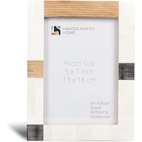 Handicrafts Home Rustic 5x7 Picture Frame for Office, Tabletop, Living Room, Side table Bedroom - Handmade Picture Frames for Modern & Vintage Home Decor with Horn, Wood & Bone inlay - Photo Holder