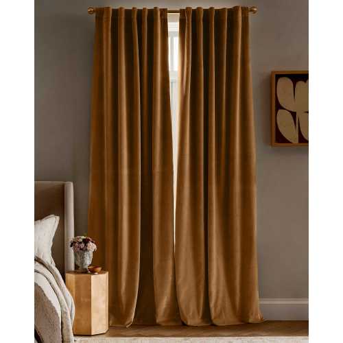 Cotton Velvet Room Darkening Curtain in Camel