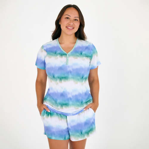 Blue Cosmic Mist Women's Short Sleeve Pajama Top | Little Sleepies