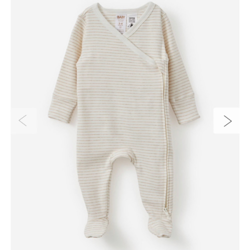 Baby Beige Organic Cross Over Zip Romper | Cotton On Kids Australia