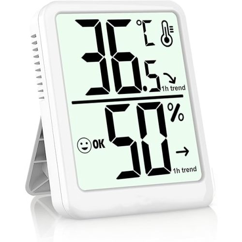 Room Thermometer Indoor Hygrometer with Celsius/Fahrenheit (℃/℉) Switch, Humidity Meter Gauge Digital Temperature and Humidity Sensor Monitor for Home Pets Plants - AAA Battery Included