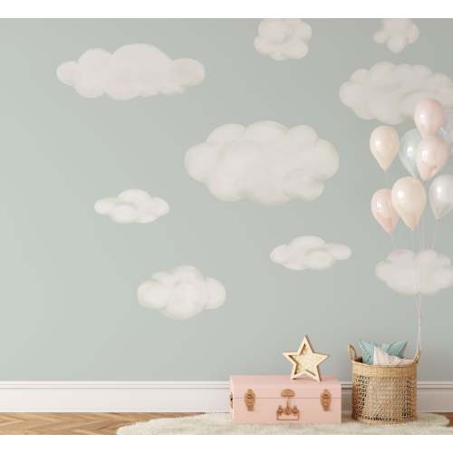 Cloud Wall Decals, Set of 9 Fluffy Clouds, Watercolor Wall Stickers for Nursery Classroom or Playroom, Great for boho bedroom decor - WB083