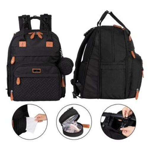 BabbleRoo Diaper Bag Backpack Stylish 40L Hands Free Baby Bag with Changing Pad, Stroller Straps & Water-Resistant, Black, Extra Large