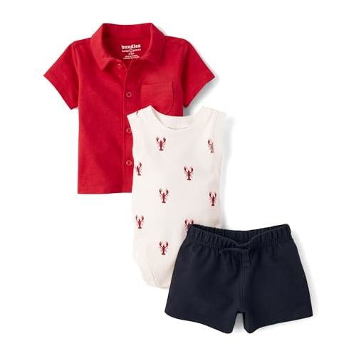 The Children's Place Baby Boys' And Newborn Short Sleeve Shirt and Shorts 3 Piece Set