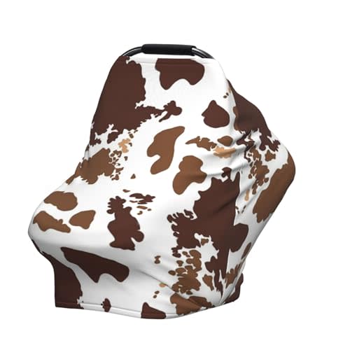 Cow Print Brown Western Baby Stuff Car Seat Cover for Baby,Mom Nursing Breastfeeding Covers,Multi-Use Car Seat Canopy Carrier Cover,Newborn Shower Gift for Boys Girls