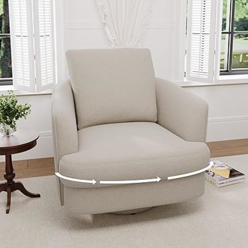 EJUNQ Swivel Accent Chair,Modern 360 °Swivel Barrel Chair, Oversized Armchair with Curve Back and Soft Cushion，Comfy Round Single Sofa,Club Reading Chair for Living Room, Bedroom, Office (1, Wheat)