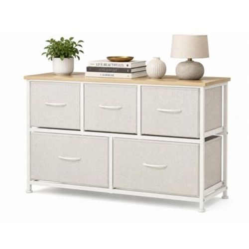 Alvantor Dresser for Bedroom with 4/5 Storage Drawers, Dressers Chest of Drawers Fabric Dresser with Sturdy Steel Frame, Wooden Top Cabinet