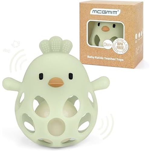 MCGMITT Baby Teething Toys for 3-6 Months, Easy Grasp Silicone Infant Rattle Teether Toy for 0-12 Months, BPA-Free Food Grade Baby Montessori Sensory Toys, Soft Infant Chew Toys for Teething Relief