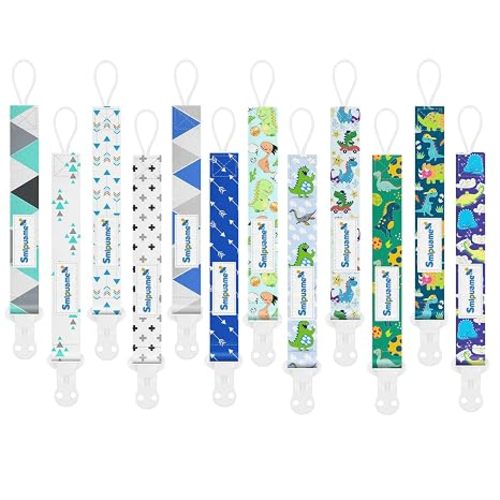Pacifier Clips for Boys,6 Pack Stylish Binky Clips Strap,Paci Holder with Clip Lightweight Universal Fits Most Pacifiers Teether Toy Teething Ring Soothie,Baby Shower Gifts(Green & Blue)
