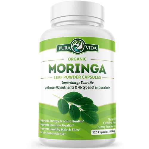 PURA VIDA MORINGA Capsules Single Origin Moringa Powder Organic. Pure Moringa Leaf. Energy, Metabolism, & Immune Support. 120ct. 500mg Caps.