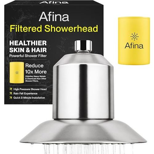 Afina Filtered Shower Head, Shower Filter for Hard Water | Improves Skin & Hair by Removing Chlorine & Toxic Chemicals from Hard Water | High Pressure Shower Filter Head Water Filter (Brushed Nickel)