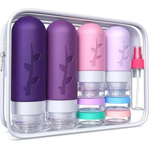 Tocelffe TSA Approved Travel Containers for Toiletries - Leak Proof Silicone Bottles, Refillable Liquid Travel Essentials for Shampoo, Conditioner, Lotion