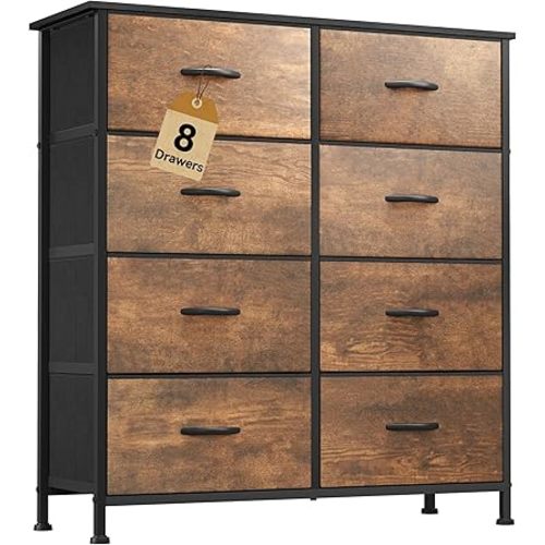 DWVO Fabric Dresser for Room, Rustic Storage 8 Drawers, Dresser & Chest of Drawers, Storage Drawer Organizer for Closet, Living Room