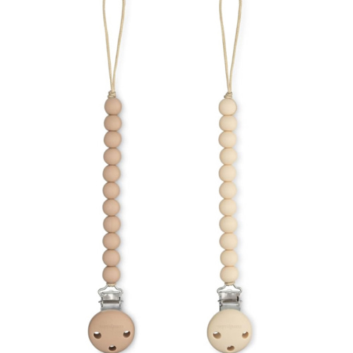 Comfy Cubs Pacifier Clips 2 Pack - 100% Food Grade Silicone Baby Pacifier Clips, BPA & PVC Free - CPSIA Certified, Lightweight and Flexible Baby Gifts - Beige & Light Beige