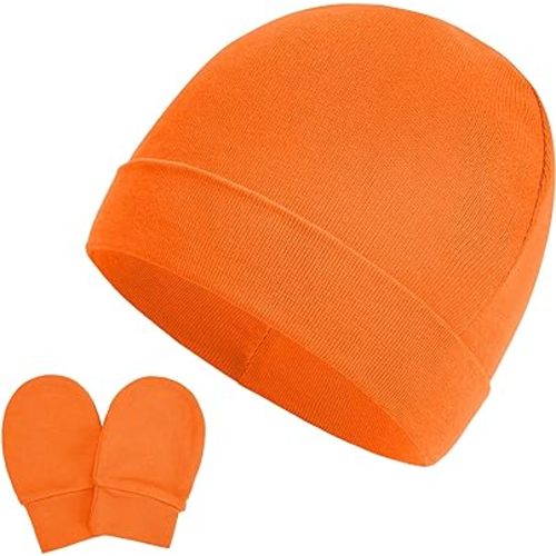 Zando Baby Hats Cotton Newborn Baby Beanie Hat and Mitten Set for Baby Boys Girls Hats 0-6 Months for Halloween and Christmas