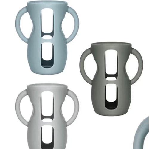 3 Pack Silicone Sleeves for Philips Avent Natural Glass Bottle Food Grade Anti Breakage Baby Bottle Holder with Handles and 3pcs Travel Bottle Caps (Dark Blue+Dark Green+Grey, 8oz)