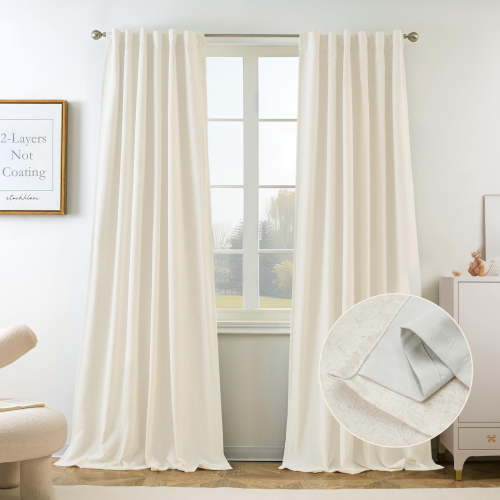 DriftAway 100% Blackout Natural Linen Curtains for Bedroom 84 Inches Long Double Layer Drape Farmhouse Thermal Insulated 3 Inch Rod Pocket Back Tab Full Light Blocking