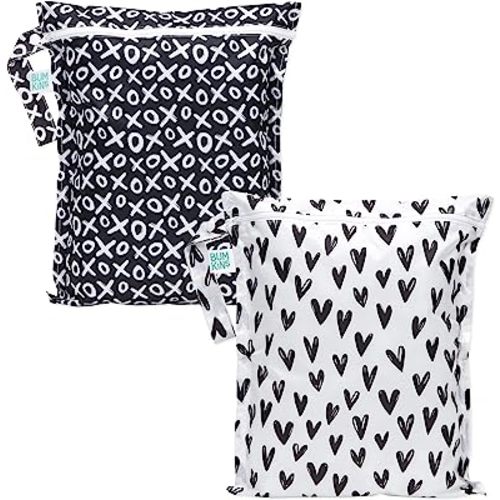Bumkins Waterproof Wet Bags for Baby, Travel, Swimsuit, Cloth Diapers, Pump Parts, Gym Clothes, Toiletries, Strap to Stroller, Zipper Reusable Bag, Packing Pouch 2-Pack