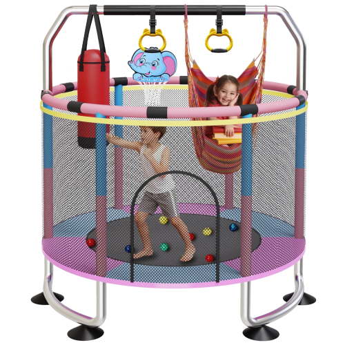 G TALECO GEAR Trampoline for Kids, Toddler Trampoline with Adjustable Gymnastics Bar & Toys, Indoor & Outdoor Round Small Trampoline Gift for Boys & Girls, 400lbs, Pink & Blue