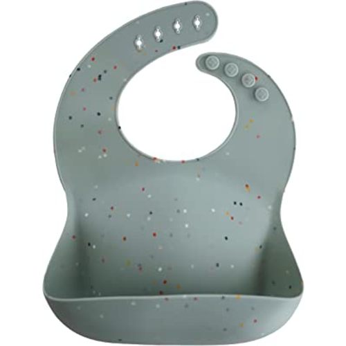 mushie Silicone Bib Meal Apron, Meal Bib, Baby Food with Pockets (Cambridge Blue Confetti)