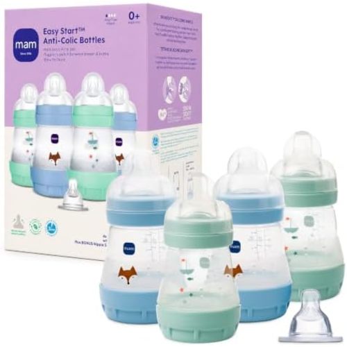 MAM 5oz Easy Start Anti-Colic+ Vented Baby Bottle, 0+ Months, 4 Pack, Boy