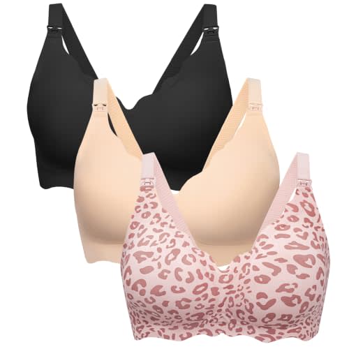 Angelhood Nursing Bras for Breastfeeding 3 Pack Seamless Maternity Bra | Full coverage Wireless jelly pregnancy bra, Soft & comfort nursing sleep bralette with extender, Postpartum essentials