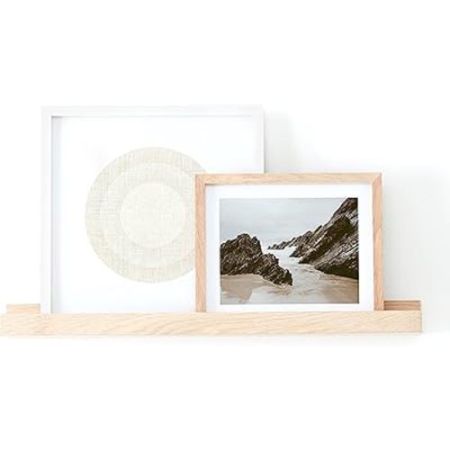 (24 in | 61 cm) Natural Oak Wood Wall Mounted Floating Picture Ledge Shelf | Ideal for Bedroom, Kitchen, Bathroom, Office, Easy Installation, Mounting Hardware Included