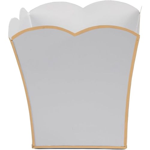 Jaye's Studio Decorative Square Cachepot Flower Pot, House Plant Pot Indoor, Modern Scalloped Planter, Boho Planter, Metal Pot - Floor, Tabletop, Porch & Window Planter for House Decor (White, 8")