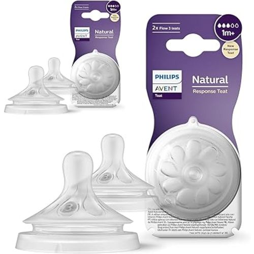 Philips Avent Natural Baby Bottle Medium Flow Nipple, 3M+, 4pack, Flow 3, SCF653/43